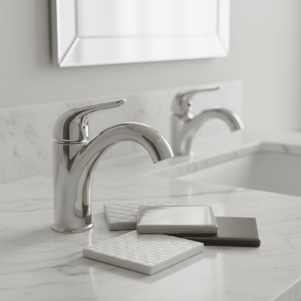 Premium bathroom fixtures and tile material samples