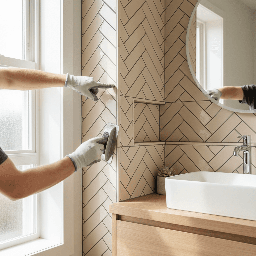 Professional bathroom renovation with new tile and fixtures