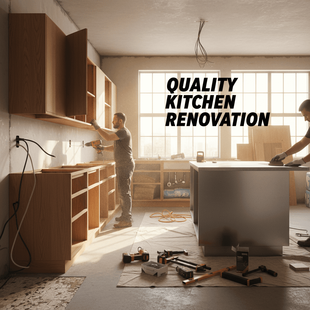 Kitchen remodeling project showing new cabinet and countertop installation work